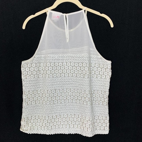 Parker Size Small Silk Mari Pearl Beaded Sleeveless Blouse Sheer Tank‎ Top White - Picture 6 of 10